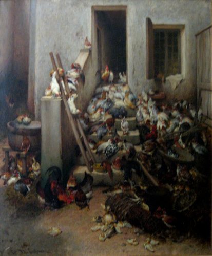 Poules sur un Escalier par Philibert Léon Couturier