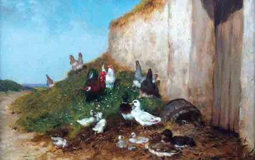 Poules au pied du mur par Philibert Léon Couturier