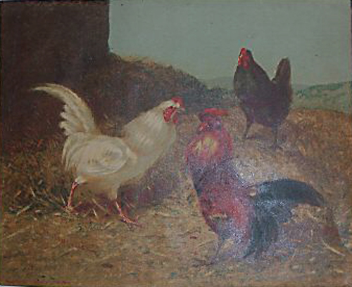 Deux coqs et une poule par Philibert Léon Couturier