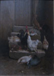 Coq et poules sur l’escalier 
